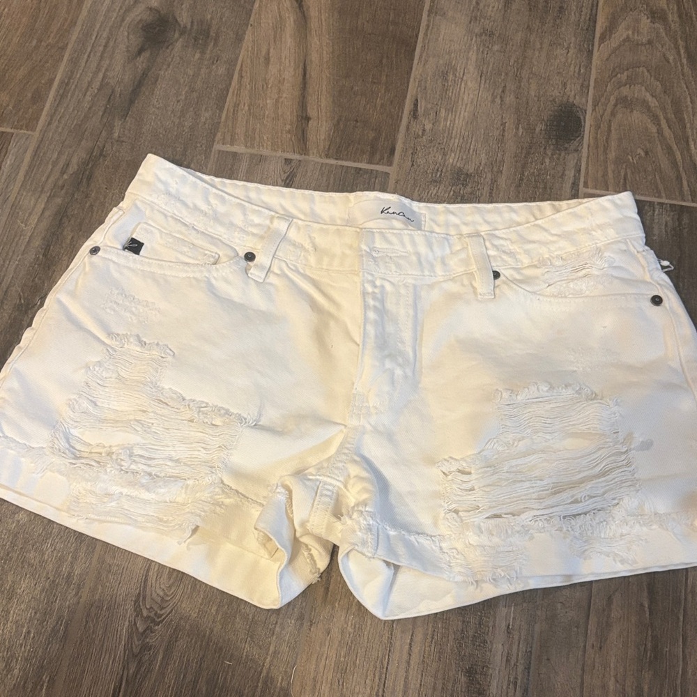 Kancan Women's Distressed White Denim Shorts